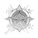 A cosmic Aztec pyramid with a golden sun at its peak tattoo design idea