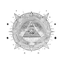 A cosmic Aztec pyramid with a golden sun at its peak tattoo design idea