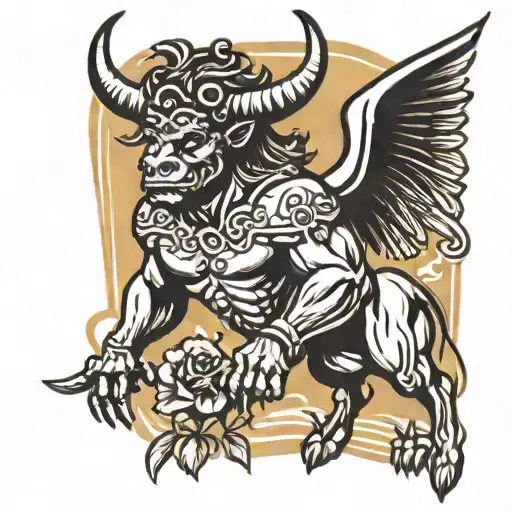 Tattoo of a minotaur with wings tattoo design idea