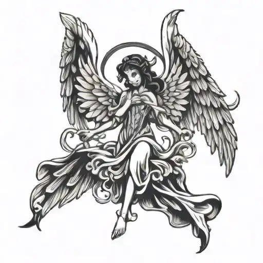 Design a tattoo in traditional black style, of an angel with 4 wings tattoo design idea
