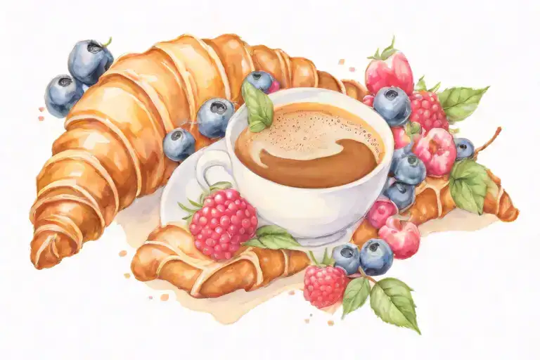 croissant with coffee and berries  tattoo design idea