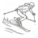Stick figure as seen from the side skiing down a slope with knees bent and ski poles tucked underneath his arms tattoo design idea