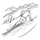 Stick figure as seen from the side skiing down a slope with knees bent and ski poles tucked underneath his arms tattoo design idea