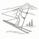 Stick figure as seen from the side skiing down a slope with knees bent and ski poles tucked underneath his arms tattoo design idea