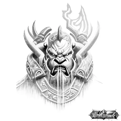 A group of iconic Warcraft characters engaged in an epic battle tattoo design idea