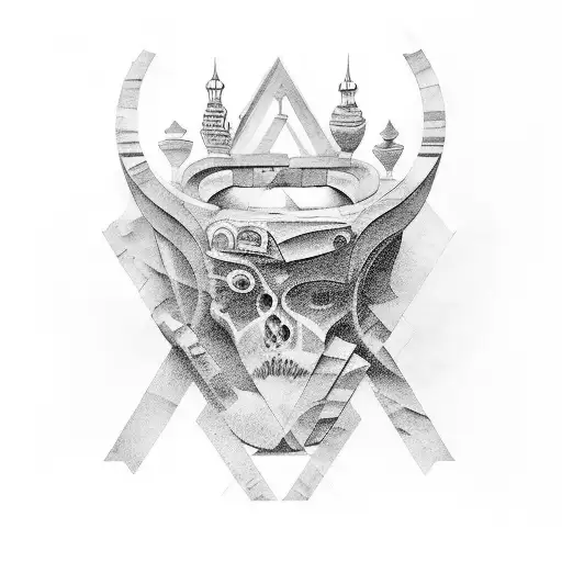 A tattoo depicting the evolution of ancient architecture through abstract forms tattoo design idea