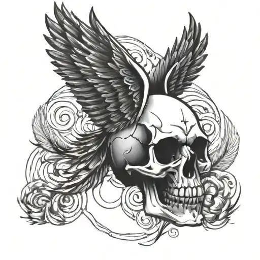 airborne skull and wings tattoo design idea