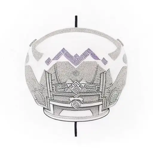Chiyou's helmet, a bowl of steaming rice on a bench with Hmong designs that is next to a tree  tattoo design idea