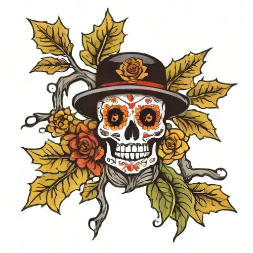 day of the dead oak tree tattoo design idea