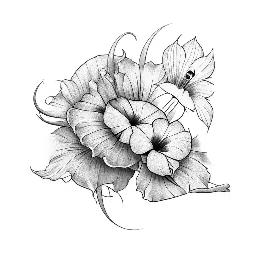 violet,morning glory,cosmos tattoo design idea