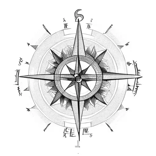 A black and grey sketch of various herbs and spices arranged in a shape of a compass, symbolizing your passion for herb industry and traveling tattoo design idea