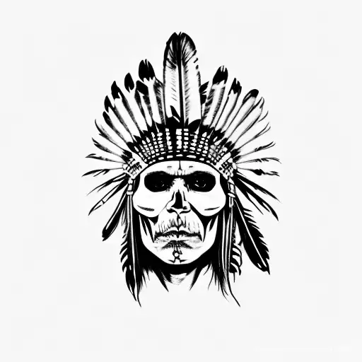 Native American chieftain skull with a full head dress tattoo design idea