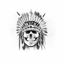 Native American chieftain skull with a full head dress tattoo design idea