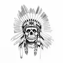 Native American chieftain skull with a full head dress tattoo design idea