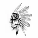 Native American chieftain skull with a full head dress tattoo design idea