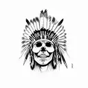 Native American chieftain skull with a full head dress tattoo design idea