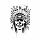 Native American chieftain skull with a full head dress tattoo design idea
