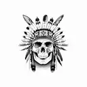 Native American chieftain skull with a full head dress tattoo design idea