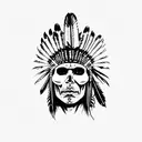 Native American chieftain skull with a full head dress tattoo design idea