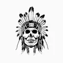 Native American chieftain skull with a full head dress tattoo design idea