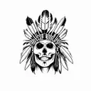 Native American chieftain skull with a full head dress tattoo design idea