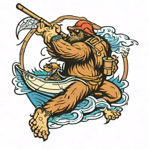 baseball big foot fishing tattoo design idea