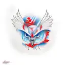 red sentence and dark blue clouds as the background  tattoo design idea