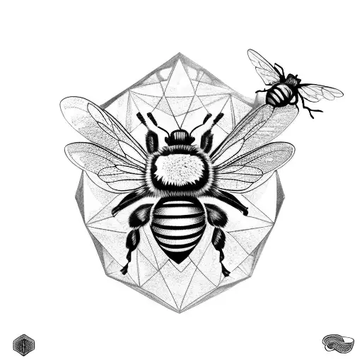 A blackwork tattoo of a bee wearing a crown inspired by Nicki Minaj's iconic style, symbolizing power and elegance. tattoo design idea
