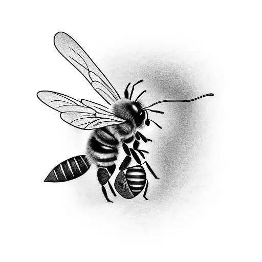 A black-grey tattoo of a bee morphing into an anime character, representing the harmony between nature and pop culture. tattoo design idea