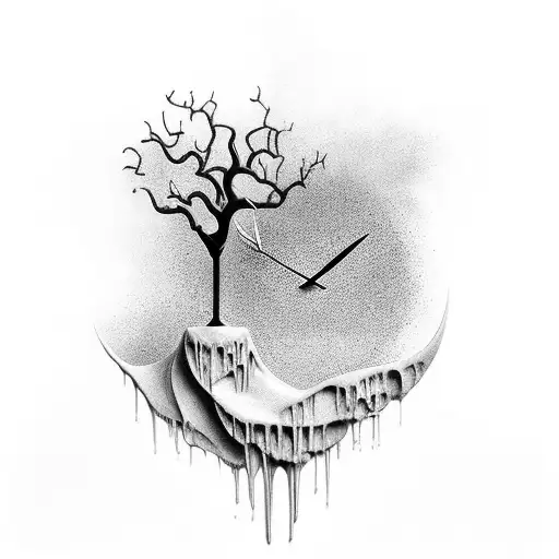 melting Dali style clock and tree.  tattoo design idea