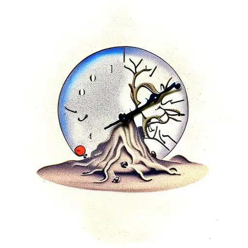 melting Dali style clock and tree.  tattoo design idea