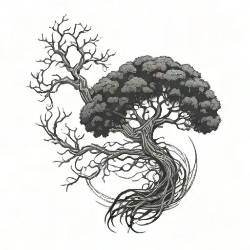 ash tree nord mythology intertwined tattoo design idea