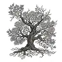 ash tree nord mythology intertwined tattoo design idea