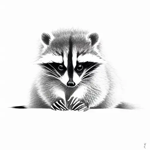 baby raccoon horizontal stretching pointing tattoo design idea