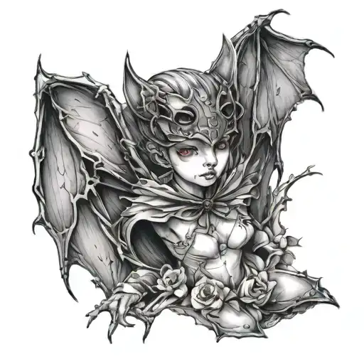 The bat is a realistic and cute girl and cute tattoo design idea