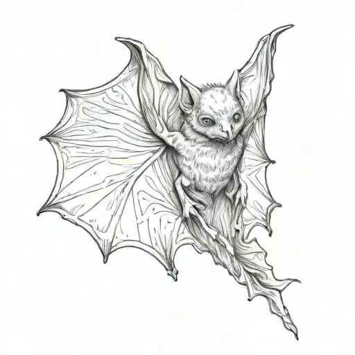 Realistic bat, skinny, black, cute, with wings spread tattoo design idea