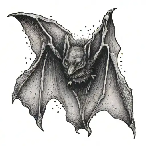 Realistic bat, skinny, black, cute, with wings spread tattoo design idea