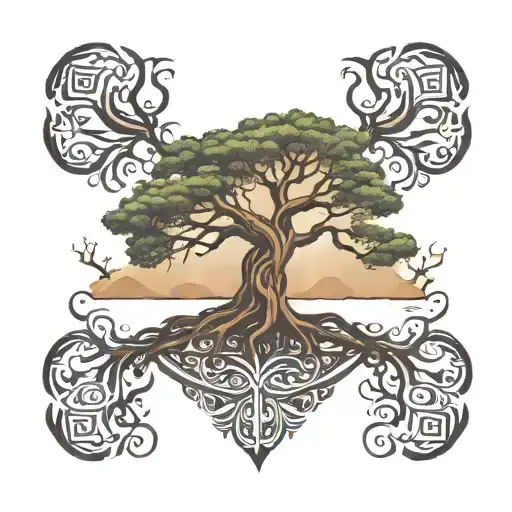 tree of life with 4 strong roots reaching deep  tattoo design idea