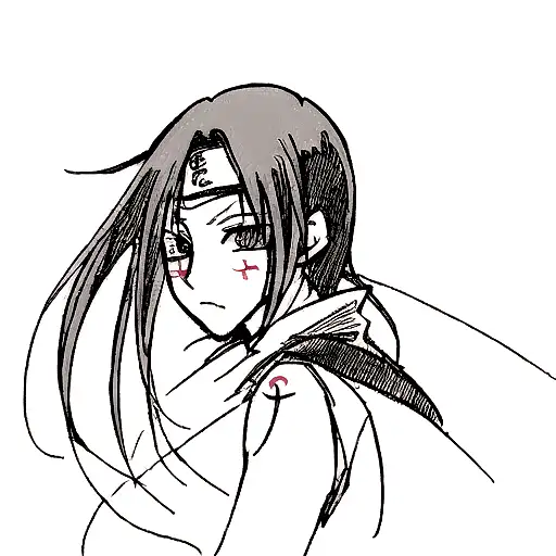 Create a tattoo sketch for me based on a itachi uchiha design from thé manga Naruto.  It should be made up of a single c tattoo design idea