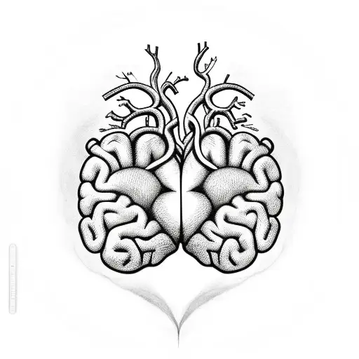 heart and brain on a vine surrounded by dark magical conduits in a circle tattoo design idea