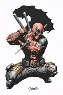 red deadpool with wolverine claws and a riped up suit tattoo design idea
