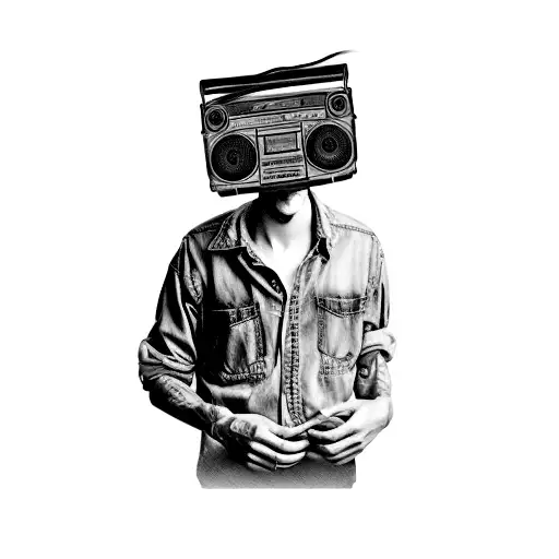 a man with a boombox on his head tattoo design idea