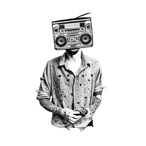a man with a boombox on his head tattoo design idea