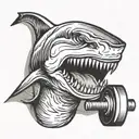 head of a ferocious shark  biting a dumbbell tattoo design idea