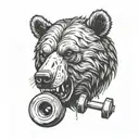 head of a ferocious bear biting a dumbbell tattoo design idea