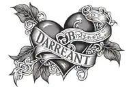heartbeat line intertwined with a heart and the words Darren Forever tattoo design idea