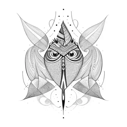 Tattoo sketch of a feather with curls, tribal style, graphic, black, on a white background, without shadows tattoo design idea