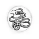 2 snakes intertwined and biting an apple while surrounded by a ring of flowers tattoo design idea