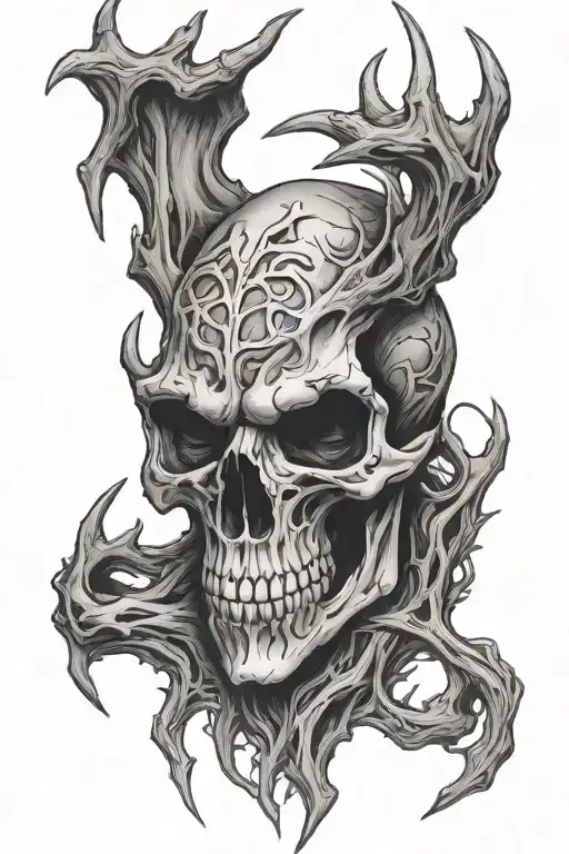 Wendigo skull with twisted antlers tattoo design idea