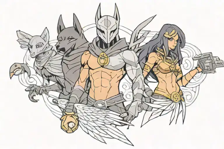 raven teen titan and anubis with a big raven in the background tattoo design idea